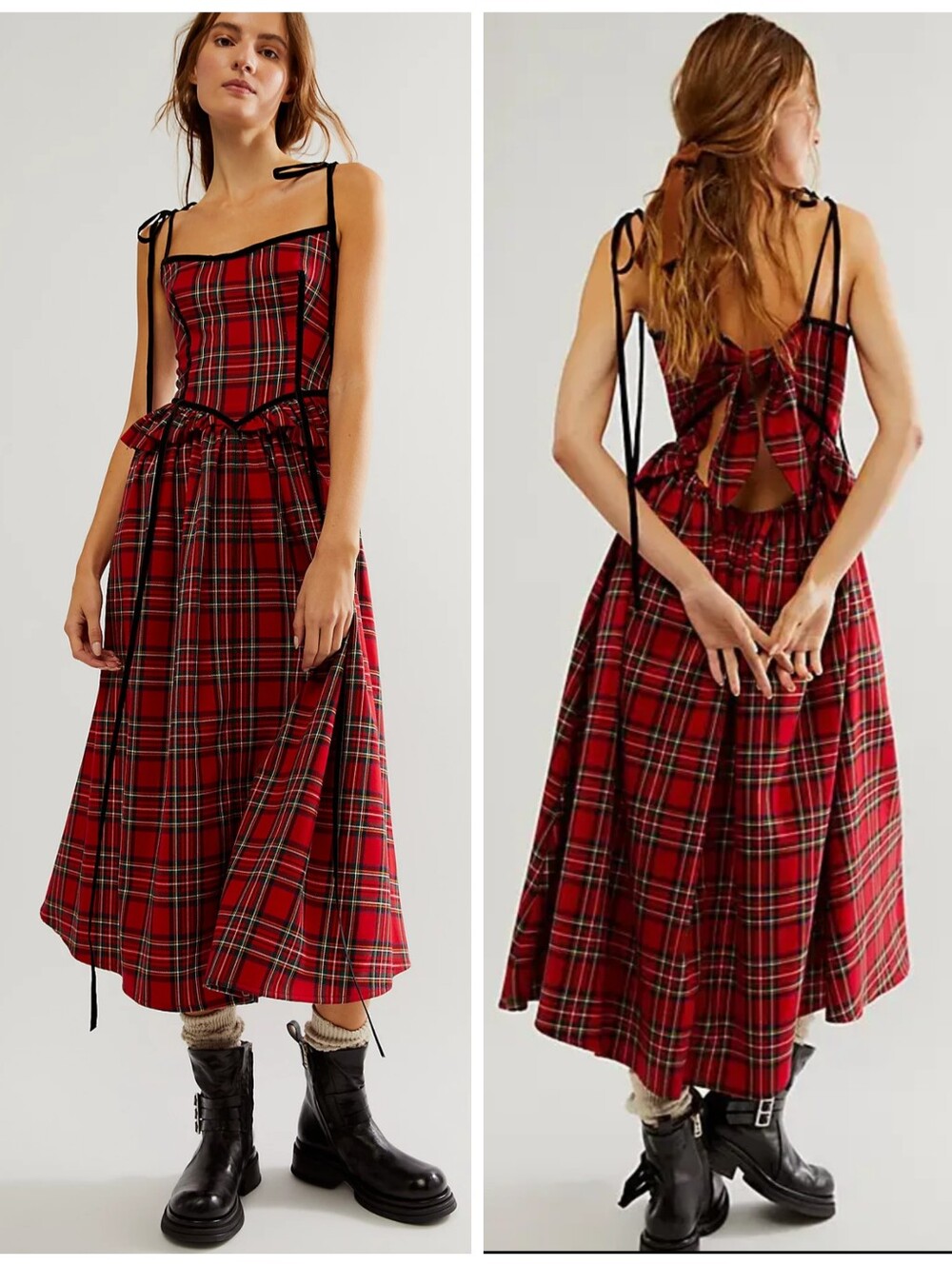 Eliza Faulkner Tessa Dress Plaid Size S Flannel Pockets Tie Back Elastic Waist